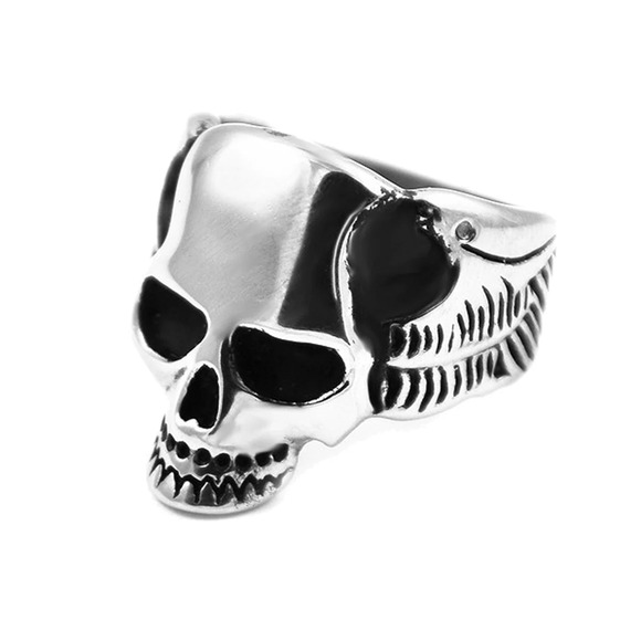 Size 8 Stainless Steel Designer Skull Wings Biker Ring RSRN-619 - Picture 1 of 1